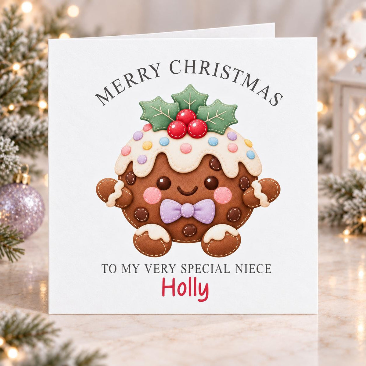 Personalised Kawaii Pudding Christmas Card, Any Name & Relation