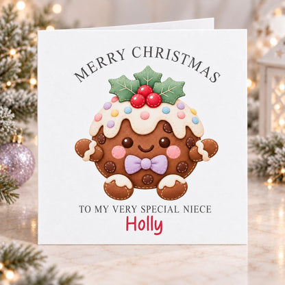 Personalised Kawaii Pudding Christmas Card, Any Name & Relation