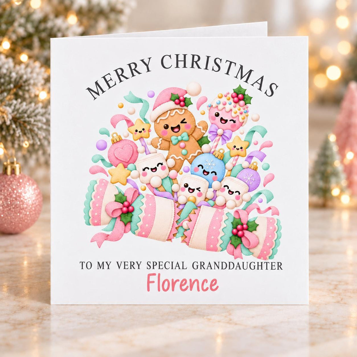 Personalised Christmas Cracker Christmas Card, Any Name & Relation