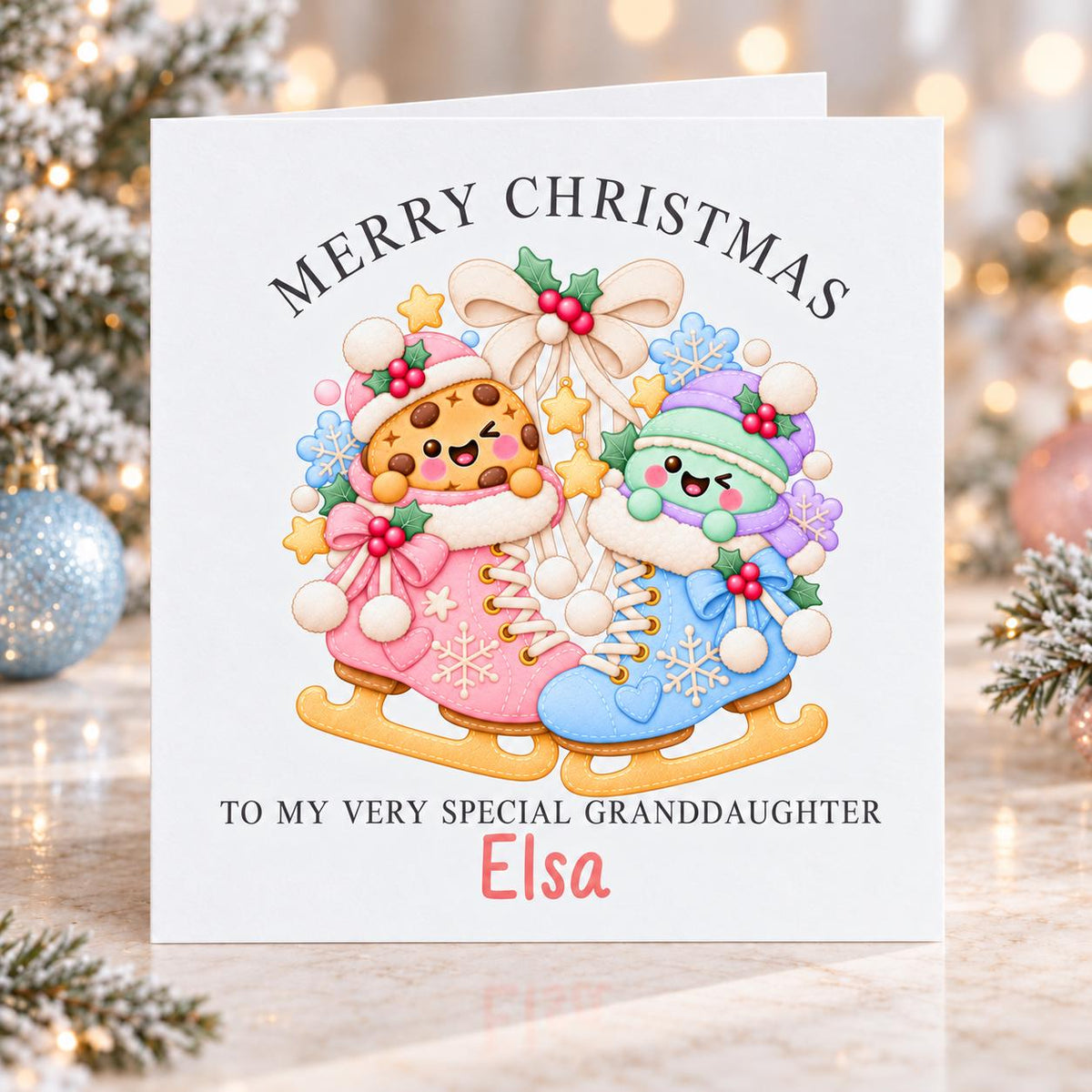 Personalised Ice Skates Christmas Card, Any Name & Relation