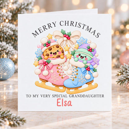Personalised Ice Skates Christmas Card, Any Name & Relation