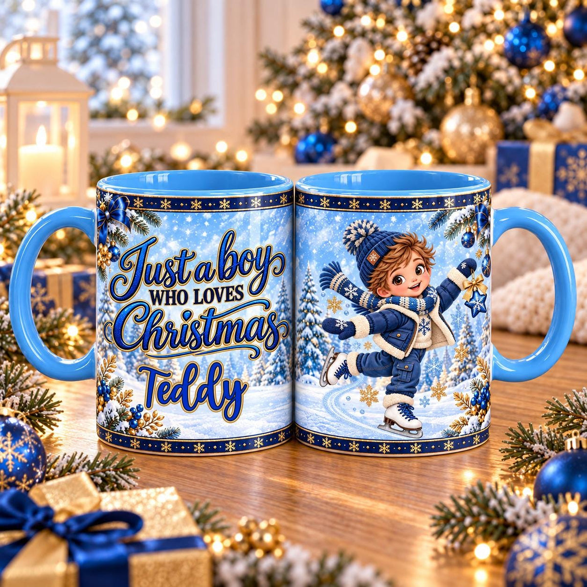 Just a Boy Who Loves Christmas mug – Ice Skater design