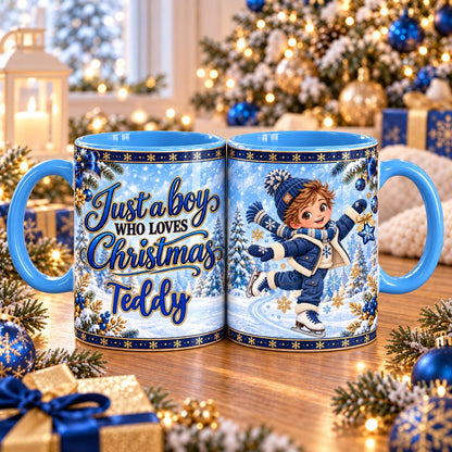 Just a Boy Who Loves Christmas mug – Ice Skater design