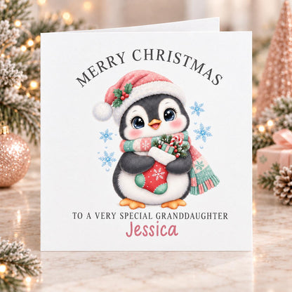Personalised Penguin Christmas Card, Any Name & Relation