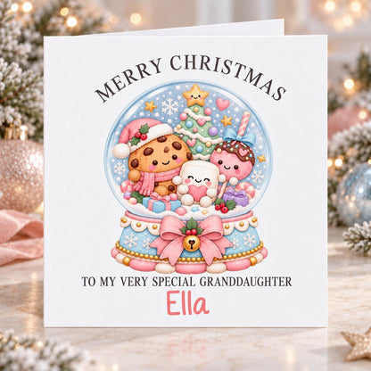 Personalised Snow Globe Christmas Card, Any Name & Relation