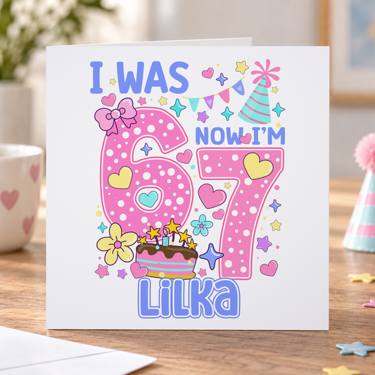 Kids Birthday Card – Trendy "Six Seven" Design