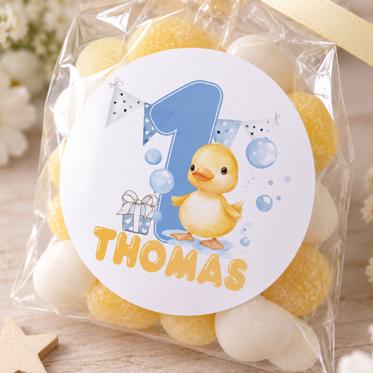 Little Duck 1st Birthday Stickers – Personalised Party Labels for Baby Boy Celebrations