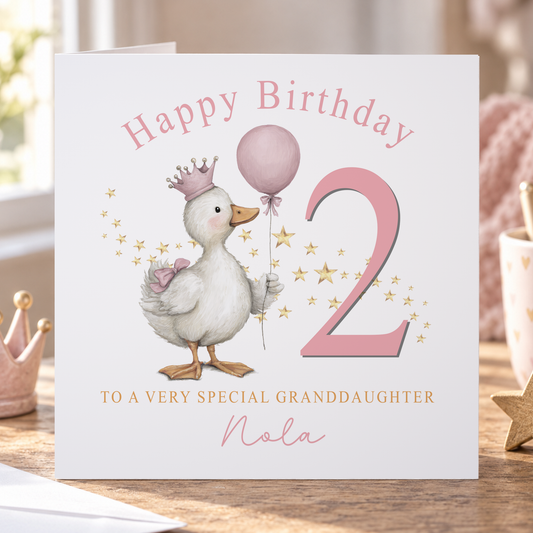 Little Duck & Balloon Birthday Card – Personalised with Name, Age & Relation