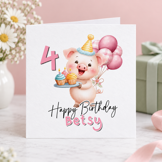 Little Piglet Birthday Card – Personalised with Name & Age