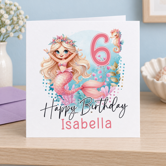 Mermaid Birthday Card – Personalised Keepsake with Name & Age