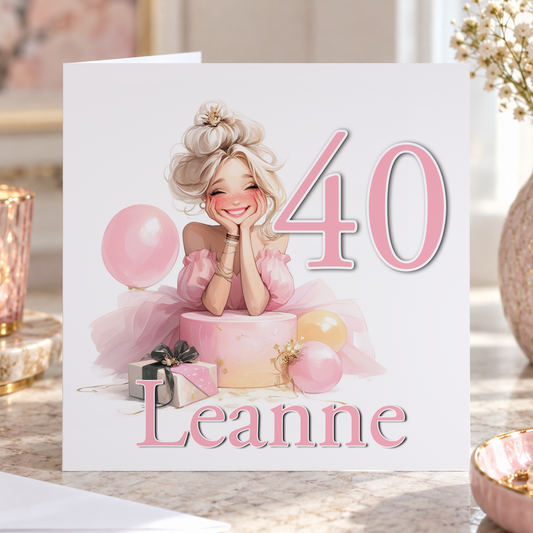 Milestone Birthday Card – Pink Cake Celebration Keepsake