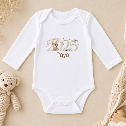 Personalised Newborn Teddy Bear Sleepsuit - New Baby Gift long sleeve vest