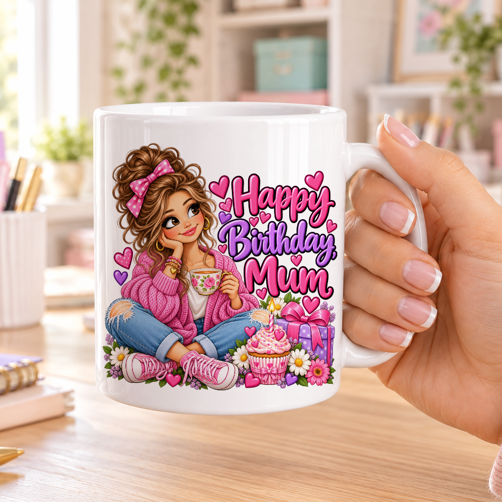 Happy Birthday Mum birthday design – plain white ceramic mug