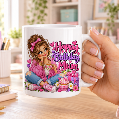 Happy Birthday Mum birthday design – plain white ceramic mug