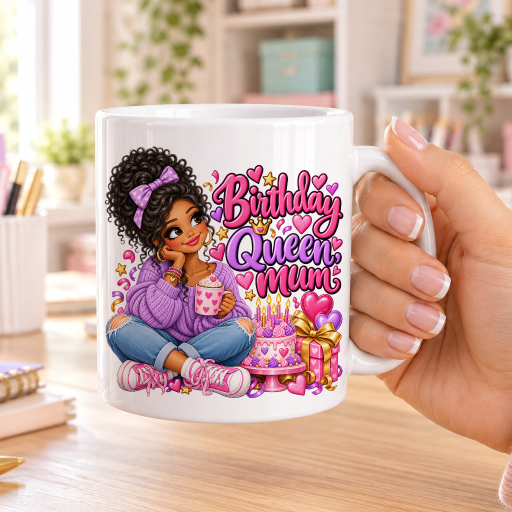 Birthday Queen Mum birthday design – plain white ceramic mug