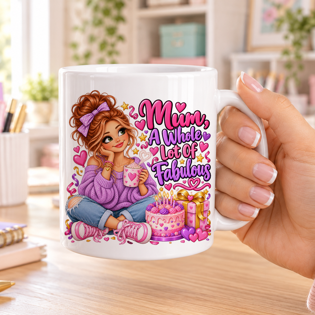 Mum a Whole Lot of Fabulous birthday design – plain white ceramic mug