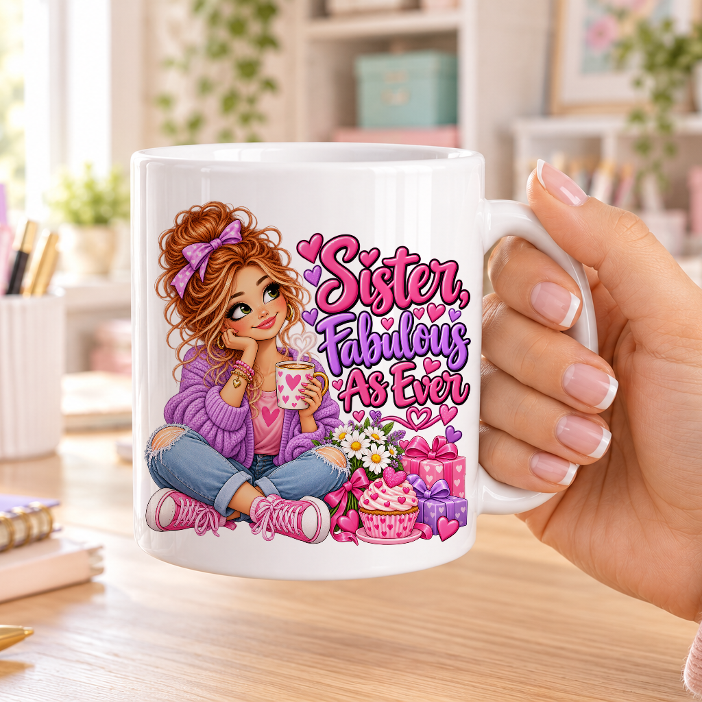 Sister Fabulous as Ever birthday design – plain white ceramic mug