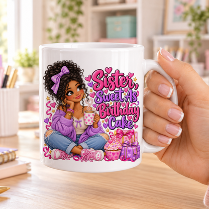 Sister Sweet as Birthday Cake birthday design – plain white ceramic mug