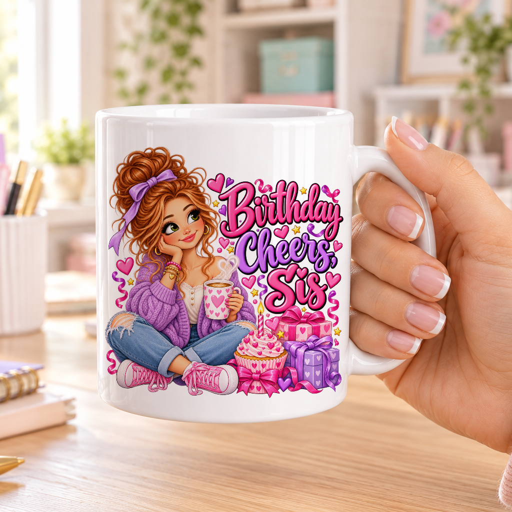 Birthday Cheers Sis birthday design – plain white ceramic mug