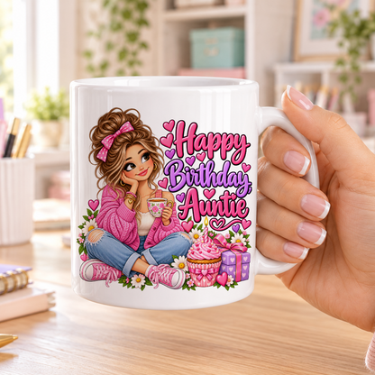 Happy Birthday Auntie birthday design – plain white ceramic mug