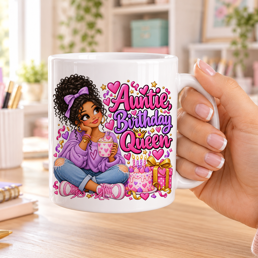 Auntie Birthday Queen birthday design – plain white ceramic mug