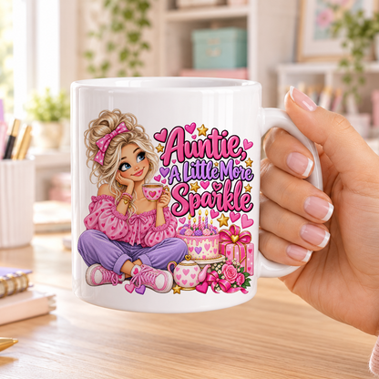 Auntie a Little More Sparkle birthday design – plain white ceramic mug