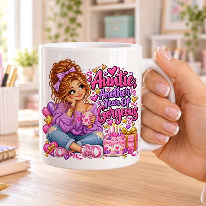 Auntie Another Year of Gorgeous birthday design – plain white ceramic mug