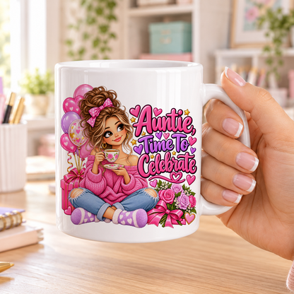 Auntie Time to Celebrate birthday design – plain white ceramic mug