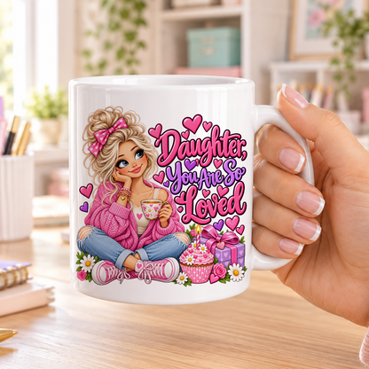 Daughter You Are So Loved birthday design – plain white ceramic mug