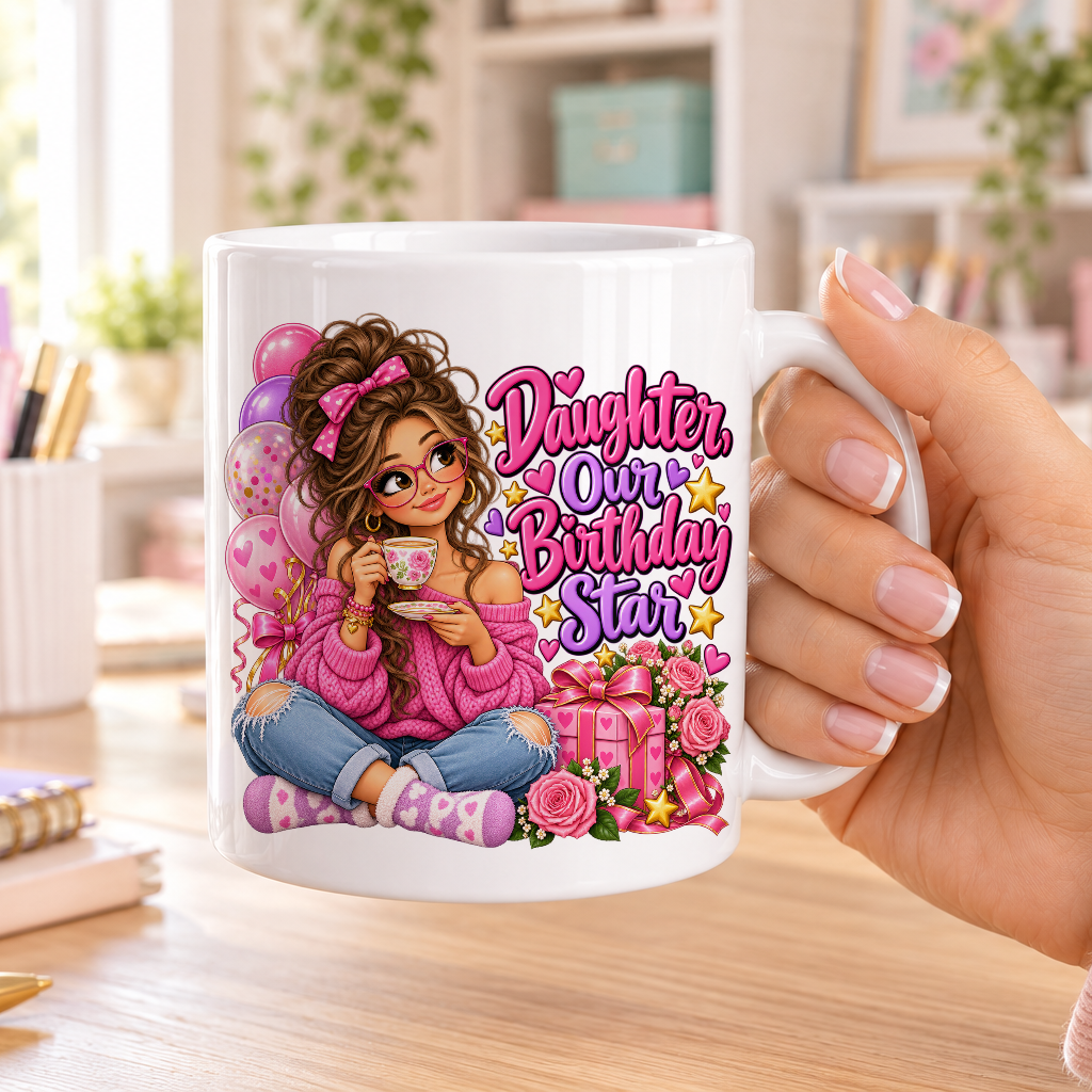 Daughter Our Birthday Star birthday design – plain white ceramic mug