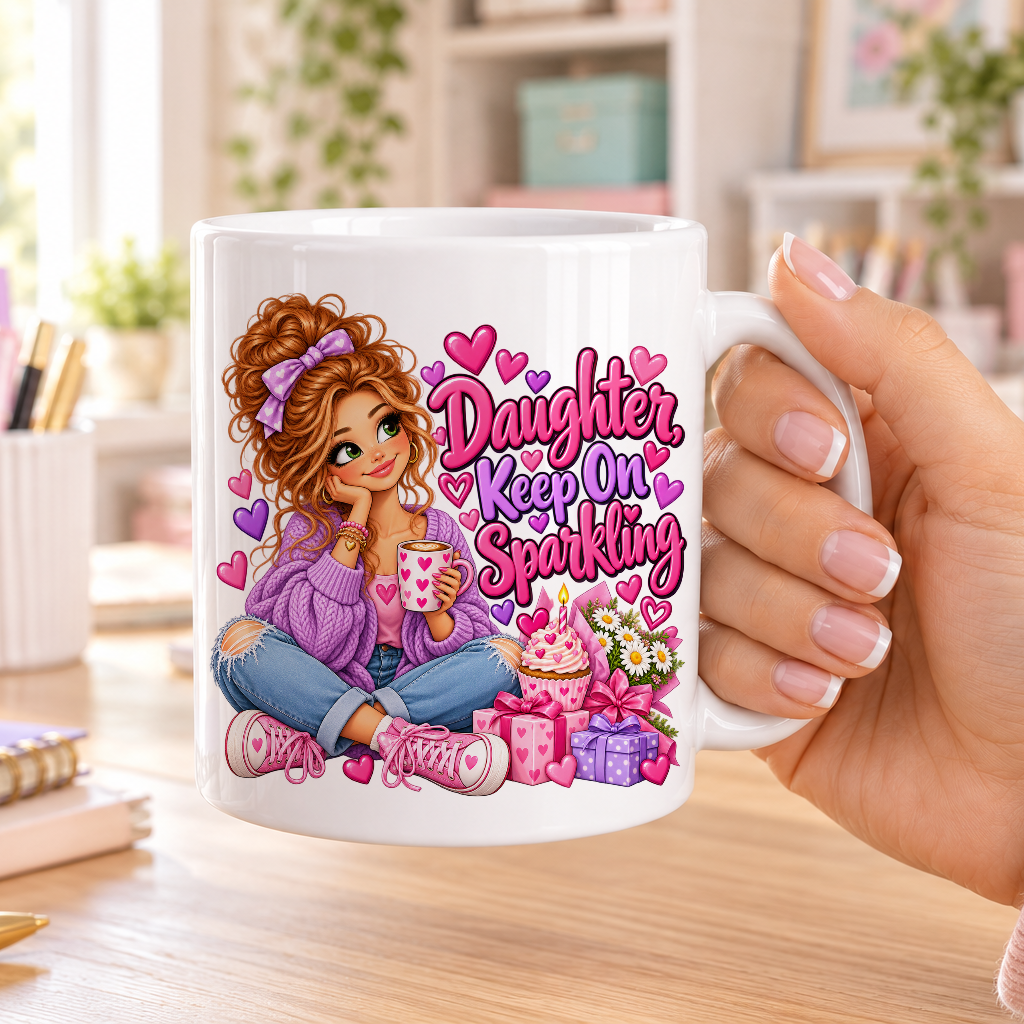 Daughter Keep on Sparkling birthday design – plain white ceramic mug