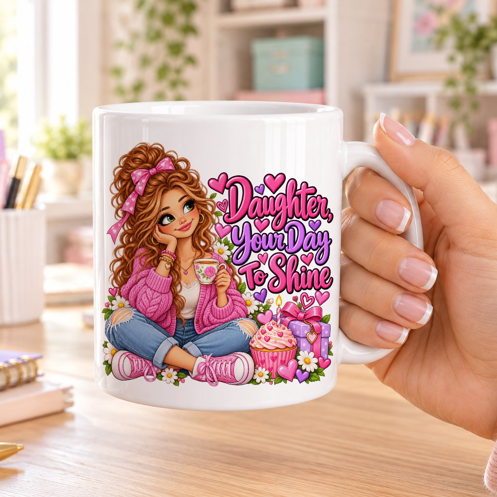 Daughter Your Day to Shine birthday design – plain white ceramic mug