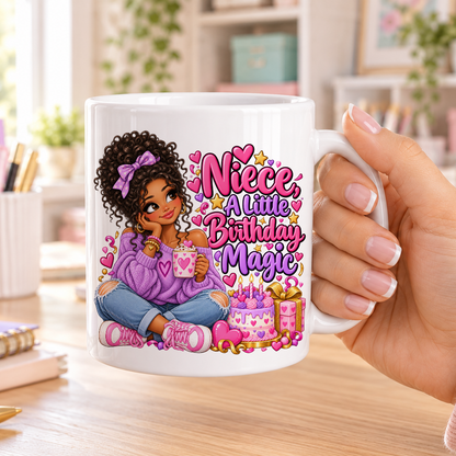 Niece a Little Birthday Magic birthday design – plain white ceramic mug