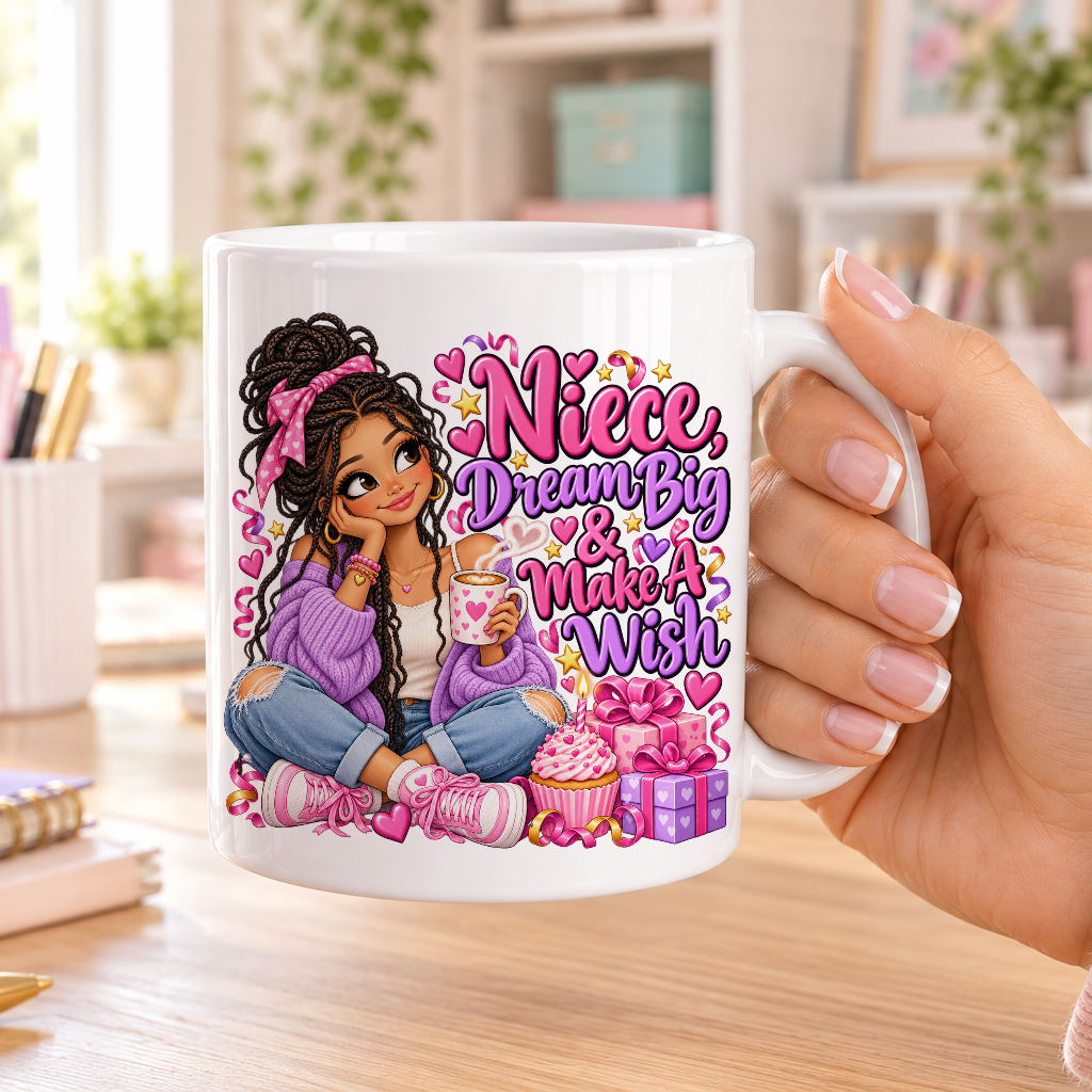 Niece Dream Big and Make a Wish birthday design – plain white ceramic mug