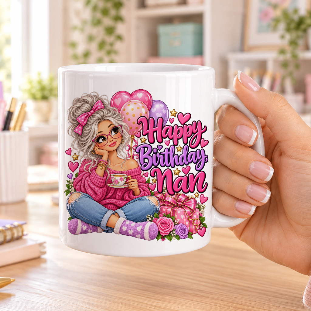 Happy Birthday Nan birthday design – plain white ceramic mug