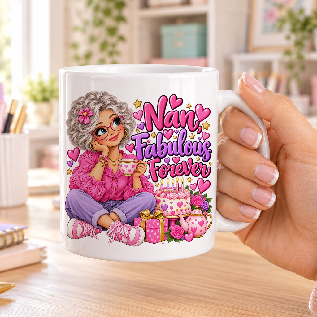 Nan Fabulous Forever birthday design – plain white ceramic mug