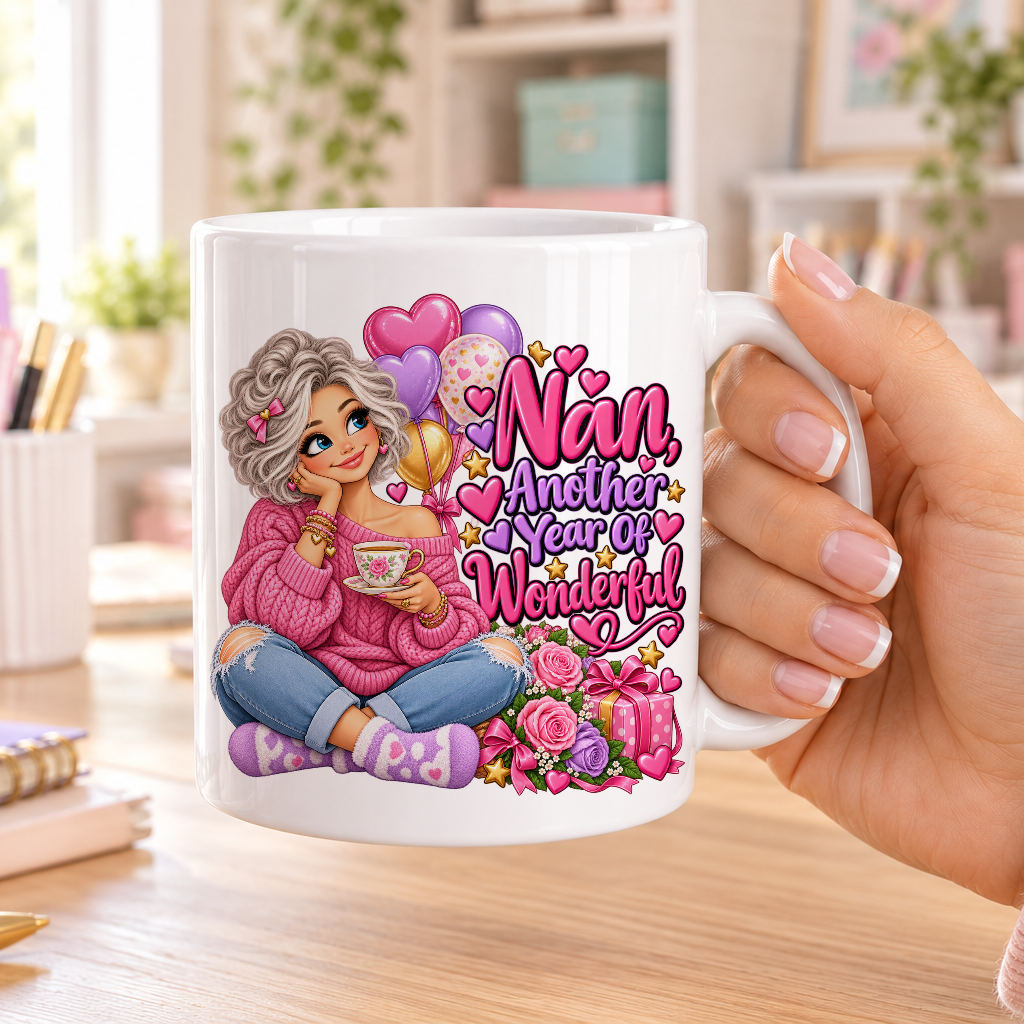 Nan Another Year of Wonderful birthday design – plain white ceramic mug