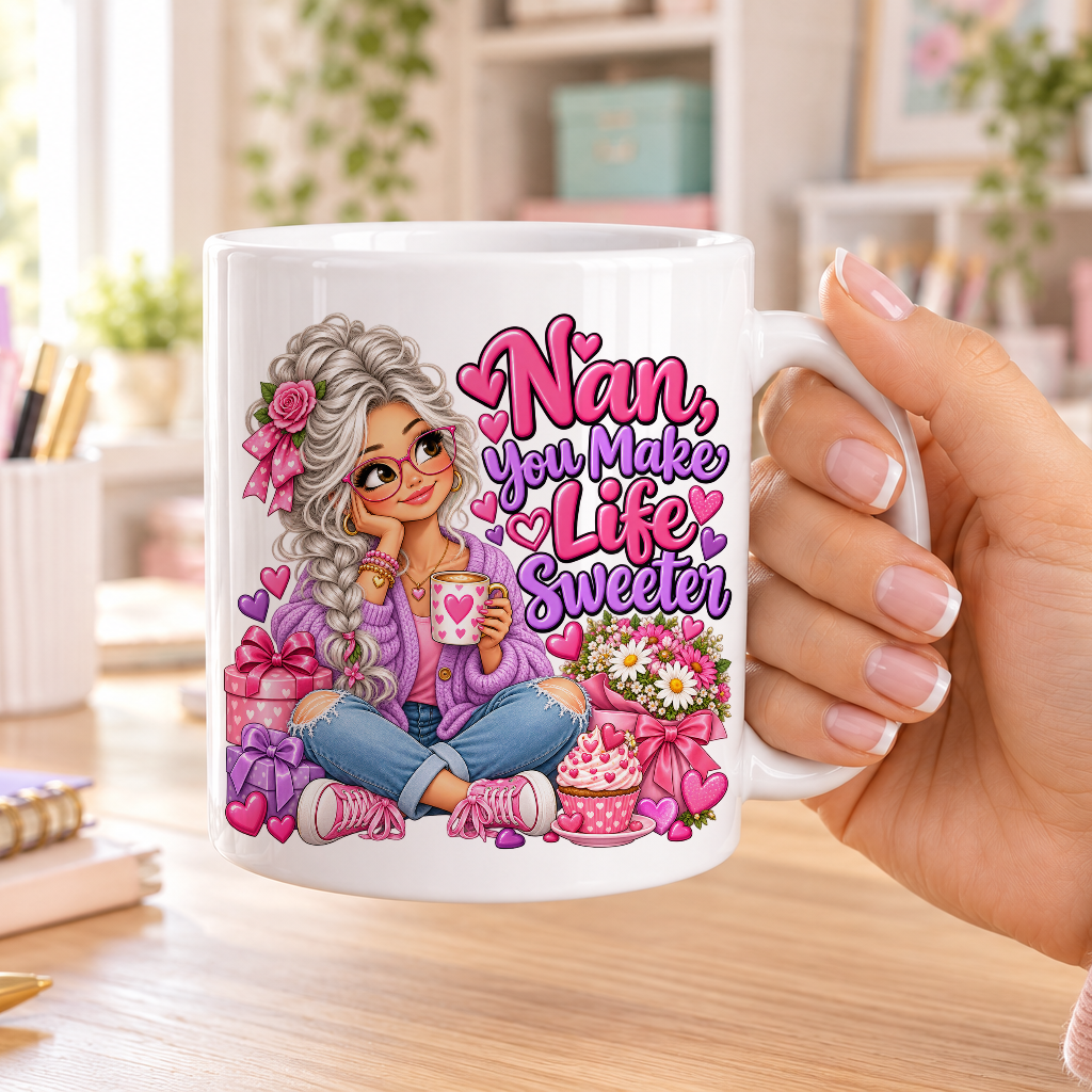 Nan You Make Life Sweeter birthday design – plain white ceramic mug
