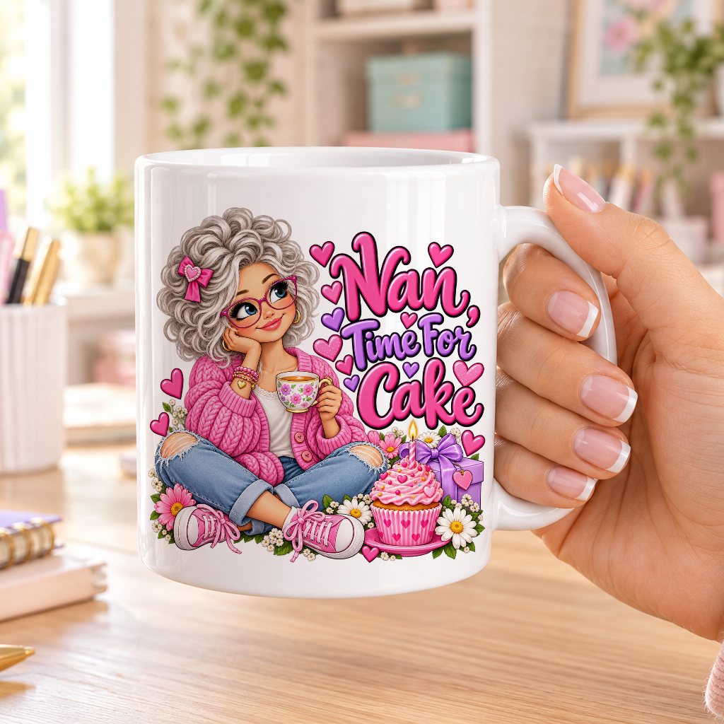 Nan Time for Cake birthday design – plain white ceramic mug