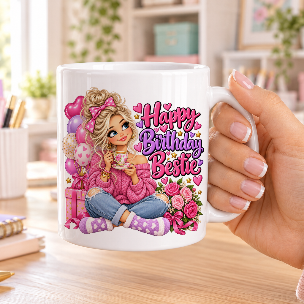 Happy Birthday Bestie birthday design – plain white ceramic mug