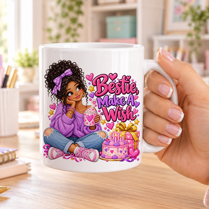 Bestie Make a Wish birthday design – plain white ceramic mug