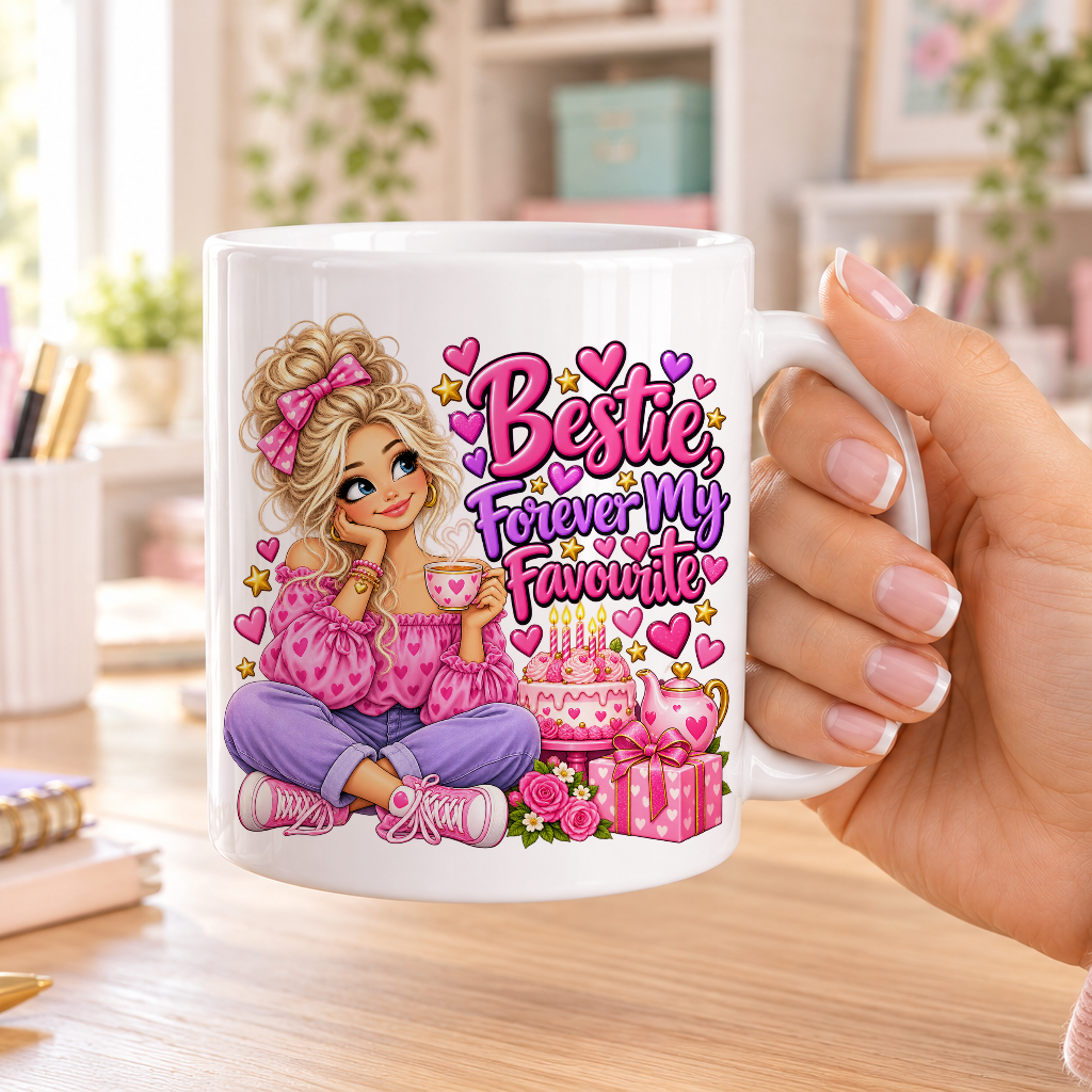 Bestie Forever My Favourite birthday design – plain white ceramic mug