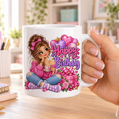 Happy Birthday birthday design – plain white ceramic mug