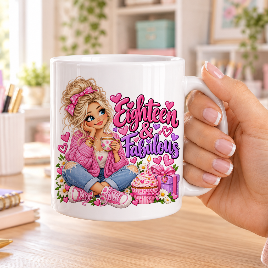Eighteen and Fabulous birthday design – plain white ceramic mug