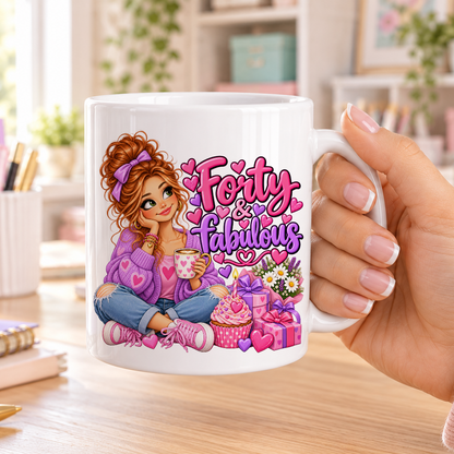 Forty and Fabulous birthday design – plain white ceramic mug