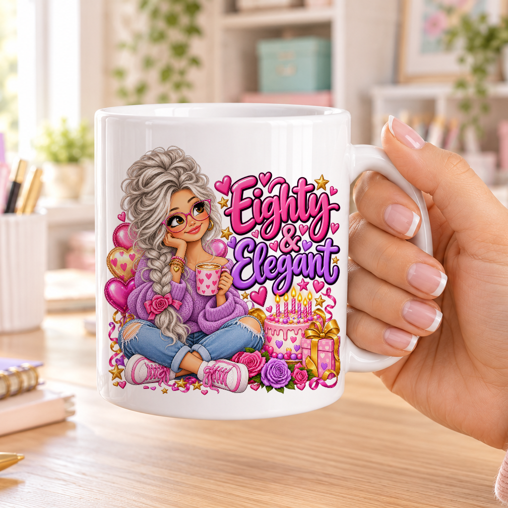 Eighty and Elegant birthday design – plain white ceramic mug