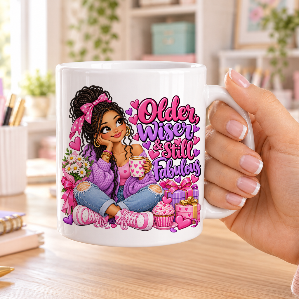 Older Wiser and Still Fabulous birthday design – plain white ceramic mug