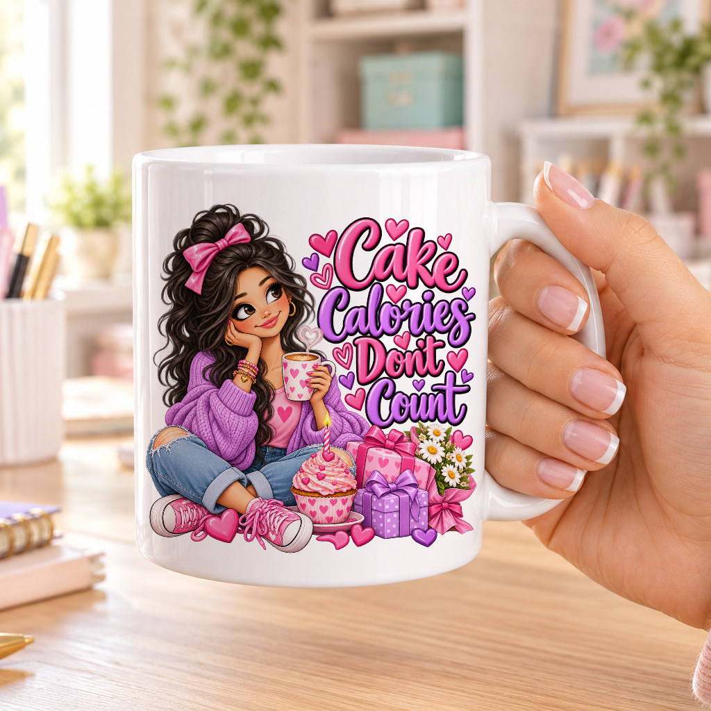 Cake Calories Don't Count birthday design – plain white ceramic mug