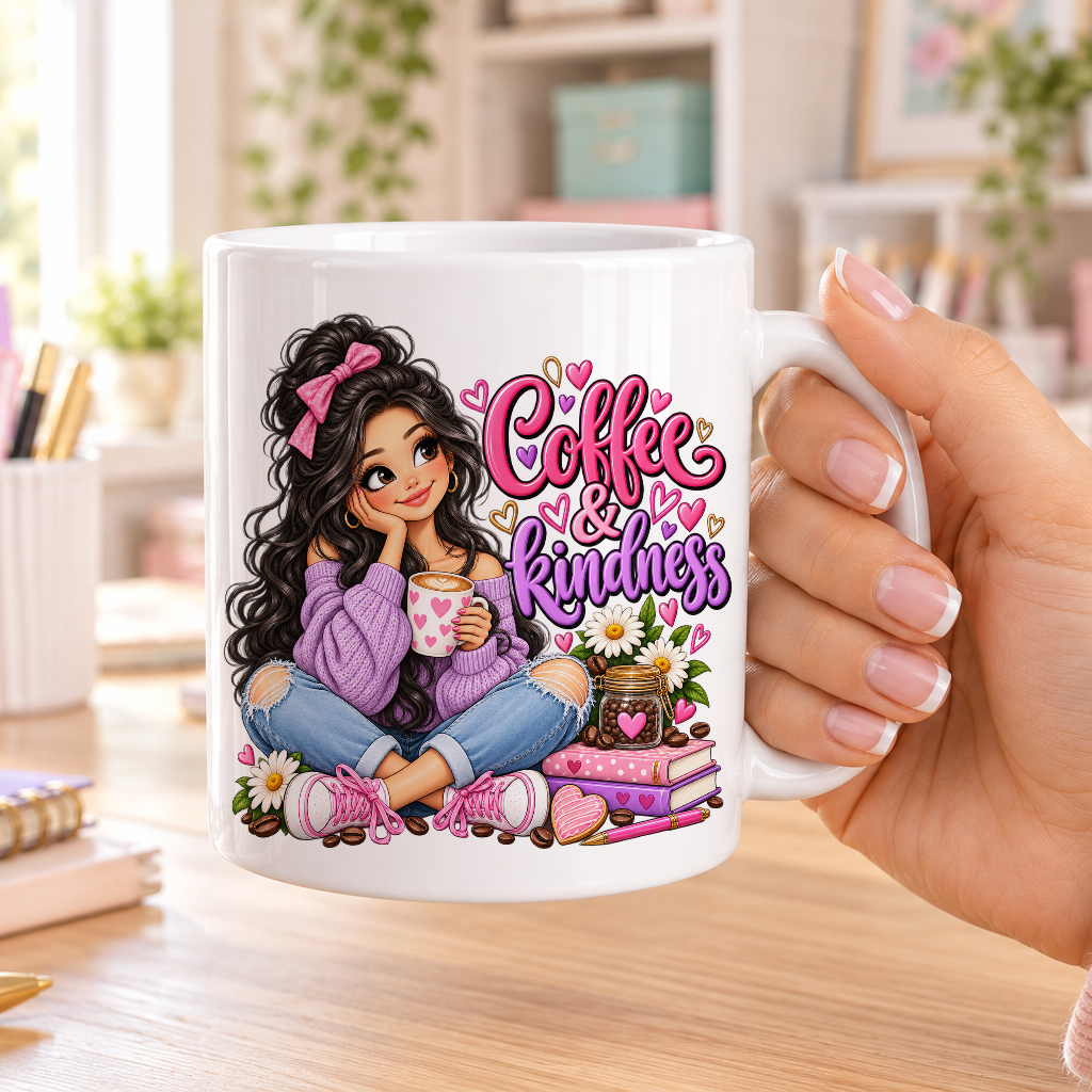 Coffee and Kindness design – plain white ceramic mug