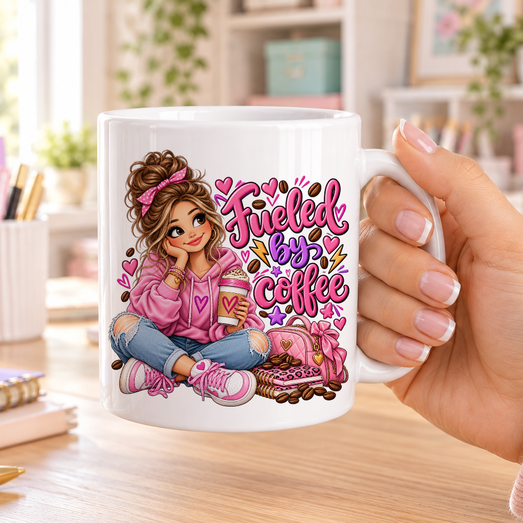 Fueled by Coffee design – plain white ceramic mug